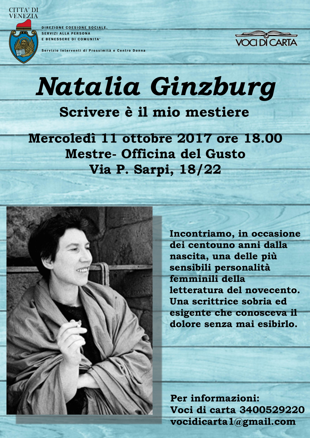 Locandine reading aperto su Natalia Ginzburg