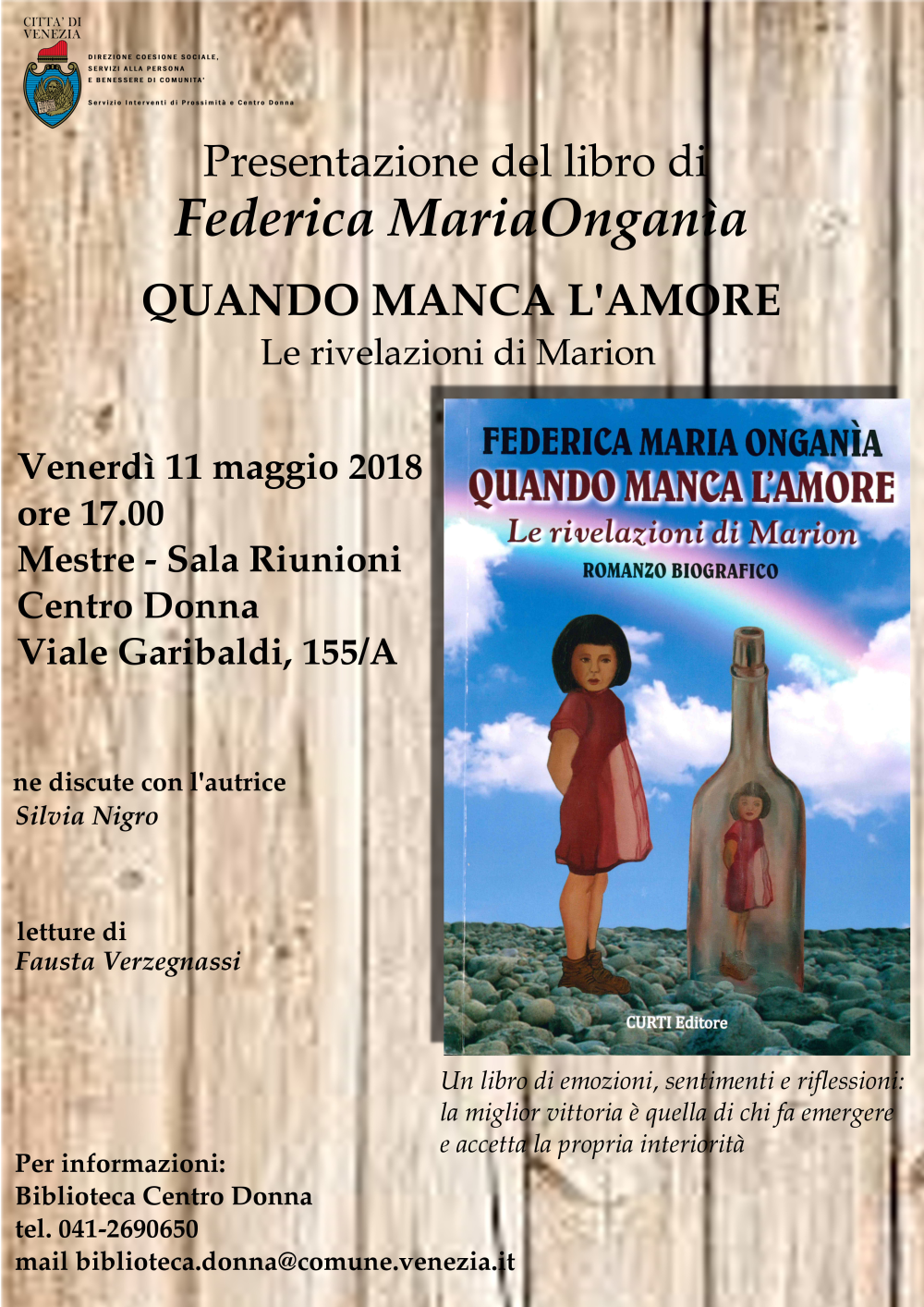 Locandina presentazione libro Federica Maria Ongania