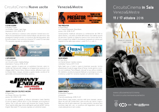 Film in programmazione dall''11 al 17 ottobre 2018 A