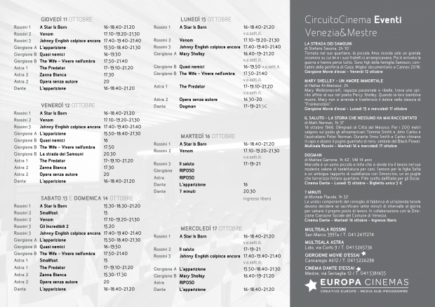 Film in programmazione dall''11 al 17 ottobre 2018 B
