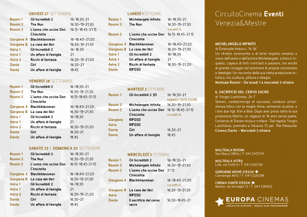 Film in programmazione dal 27 settembre al 3 ottobre 2018 B