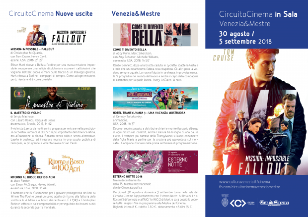 Film in programmazione dal 30 agosto al 5 settembre 2018 A