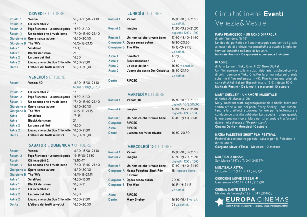 Film in programmazione dal 4 al 10 ottobre 2018 B