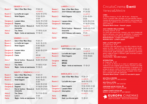 Film in programmazione dal 31 maggio al 6 giugno 2018 Film in programmazione dal 31 maggio al 6 giugno 2018 B