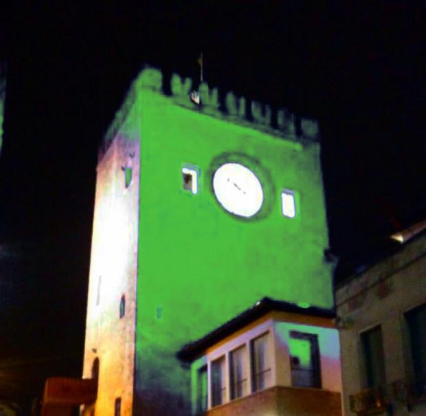 Torre di Mestre illuminata di verde