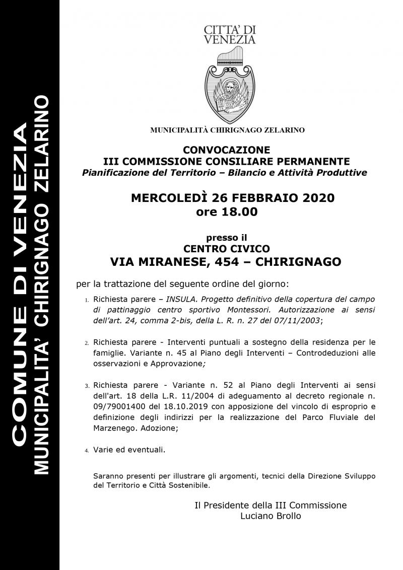 Municipalità di Chirignago Zelarino - Convocazione III' Commissione   Comune di Venezia - Live - Le notizie di oggi e i servizi della città