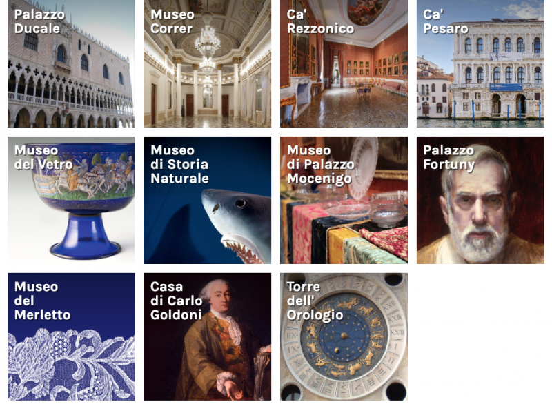 dettaglio della homepage del sito della Fondazione Musei civici veneziani