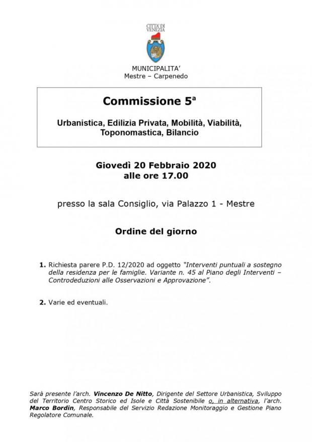 Convocazione 5' Commissione Convocazione 5' Commissione