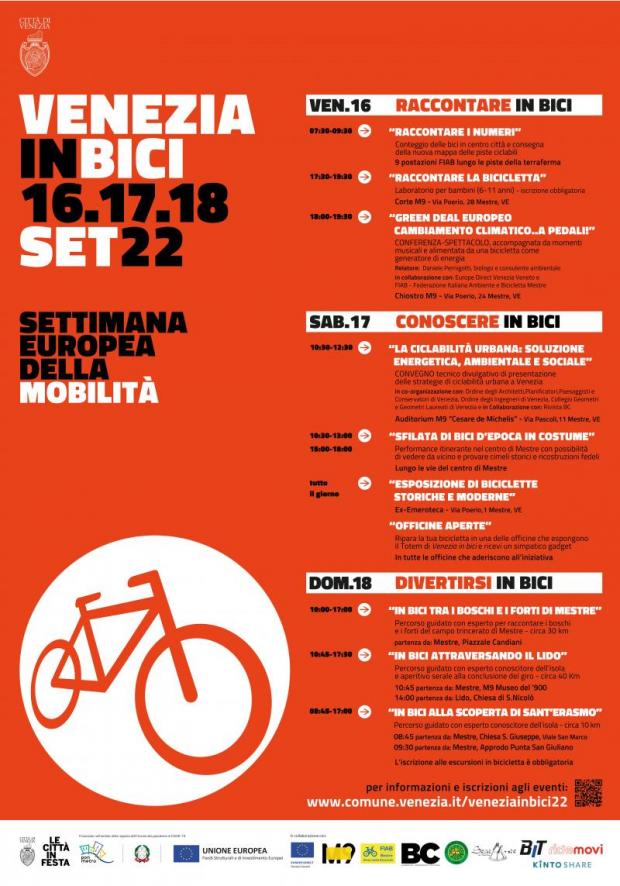 Venezia in bici”: dal 16 al 18 settembre si rinnova l'appuntamento con la  “Settimana europea della Mobilità”