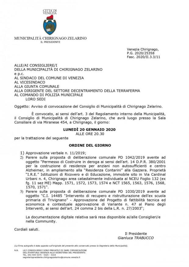 Convocazione Consiglio di Municipalità Convocazione Consiglio di Municipalità