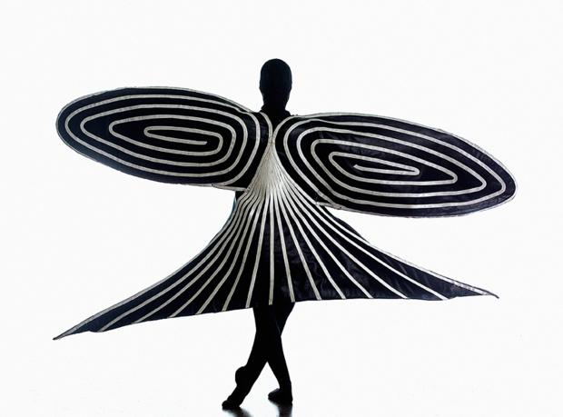 Optical ali Costume a righe bianche e nere che nelle maniche ricorda la sagome di ali