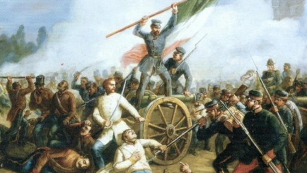 dipinto con scena di battaglia risorgimentale