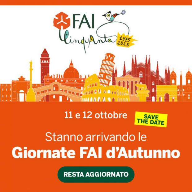 Grafica: titolo evento e informazioni; al centro, silhouette dei più famosi monumenti italiani (es. Torre di Pisa, Colosseo)