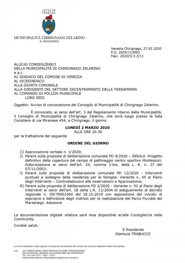 Convocazione Consiglio di Municipalità Convocazione Consiglio di Municipalità