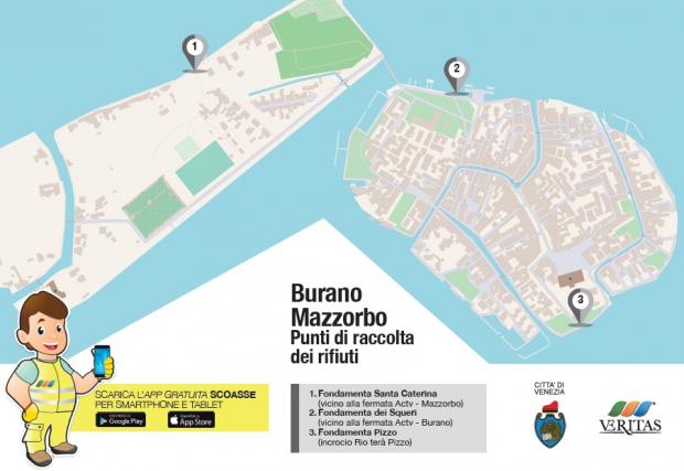 punti di raccolta a Burano e Mazzorbo mappa punti di raccolta rifiuti a Burano e Mazzorbo