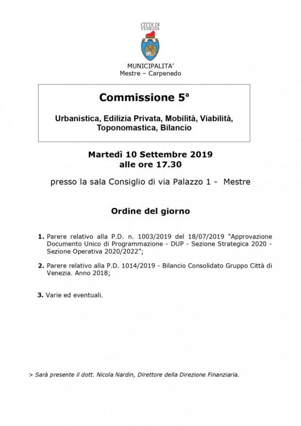 Convocazione V' Commissione Municipalità Mestre Carpenedo Convocazione V' Commissione Municipalità Mestre Carpenedo