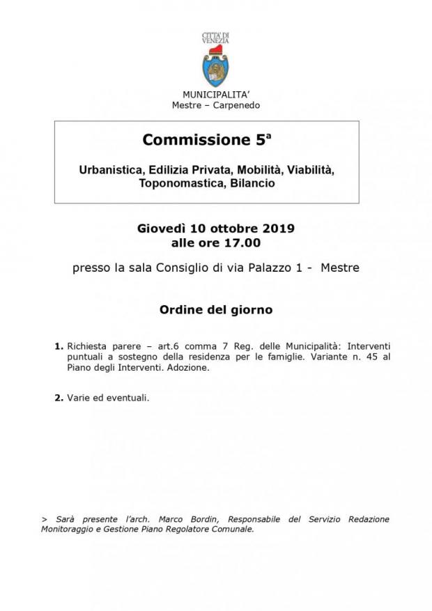 Convocazione V' commissione Convocazione V' commissione