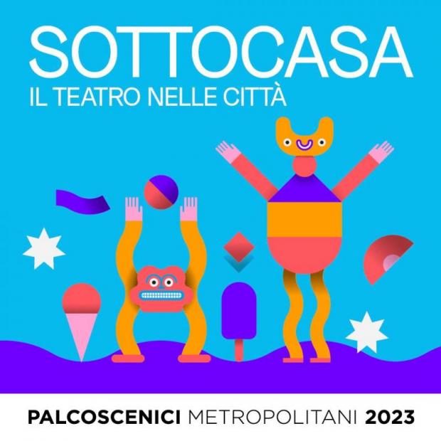 Grafica: sopra, il titolo "Sottocasa"; sotto, due personaggi fantastici con le braccia alzate