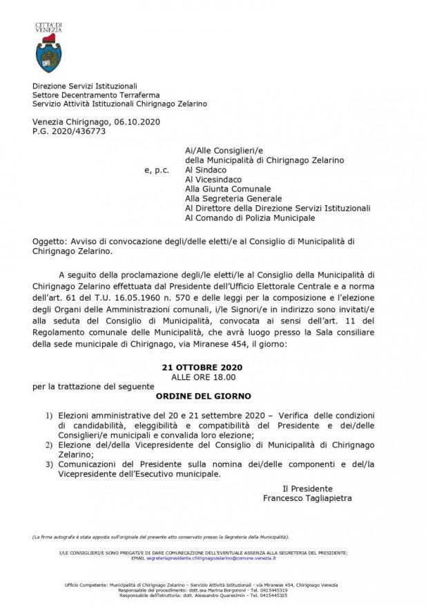 Testo convocazione