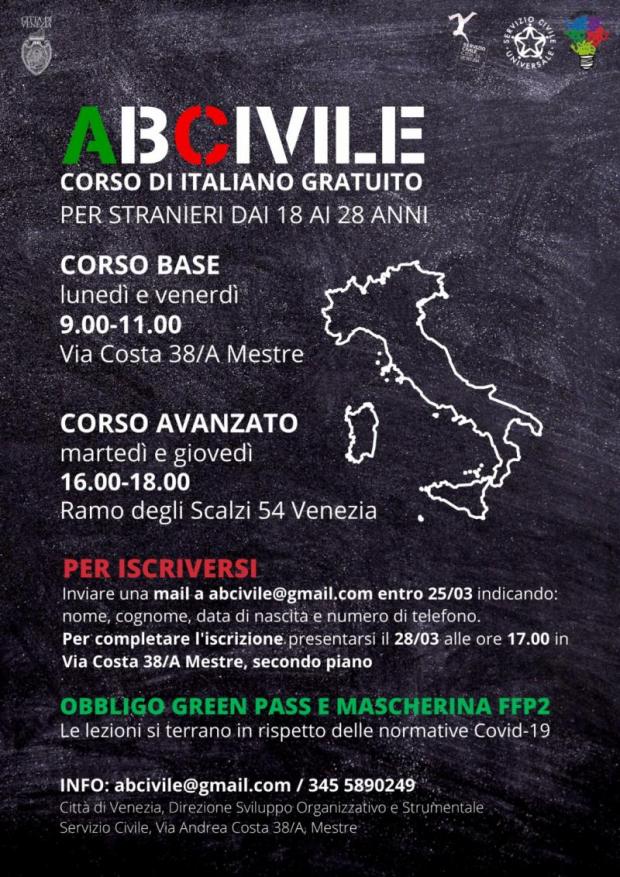 Italiano ABCivile Locandina Corso d'italiano per stranieri (18 - 28 anni)