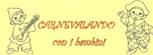 Grafica con titolo dell'evento e, ai lati, disegni di due bambini vestiti da Arlecchino e Pulcinella