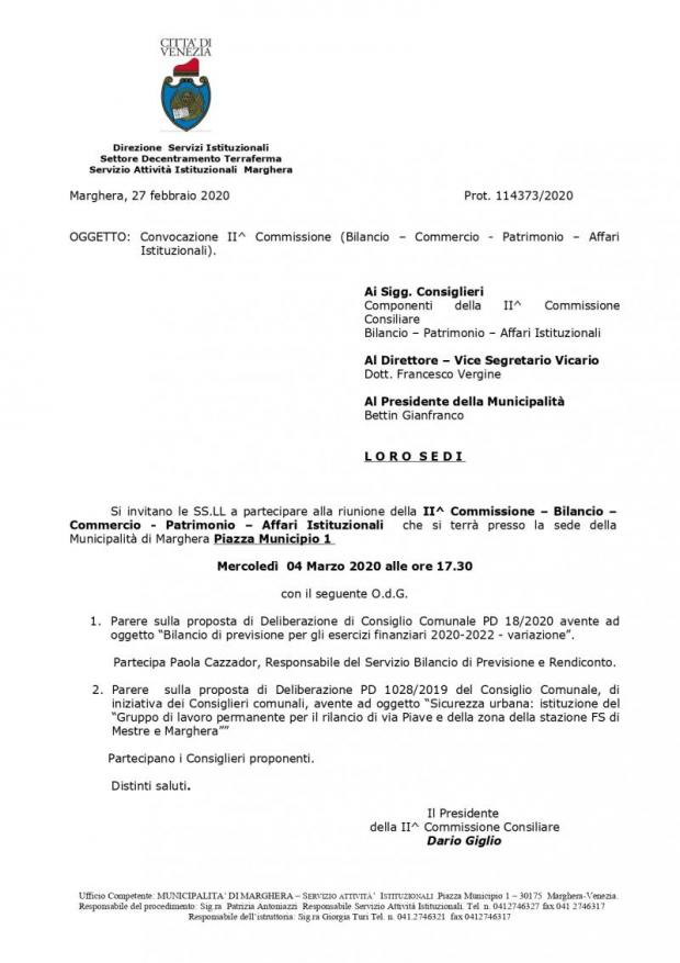 Convocazione 2' Commissione Convocazione 2' Commissione