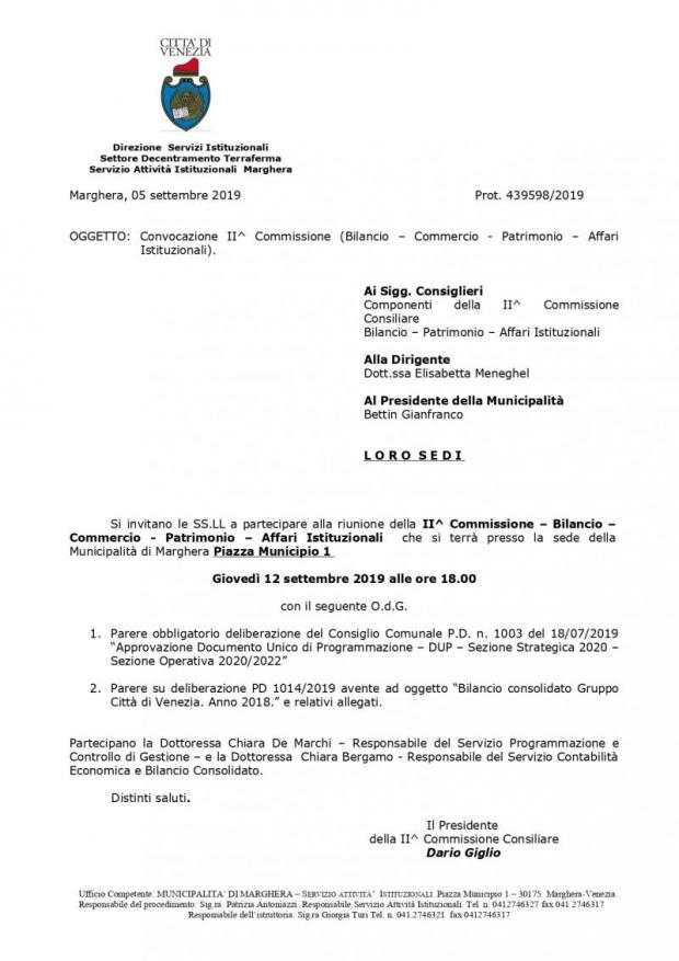Convocazione II' Commissione Municipalità Marghera Convocazione II' Commissione Municipalità Marghera