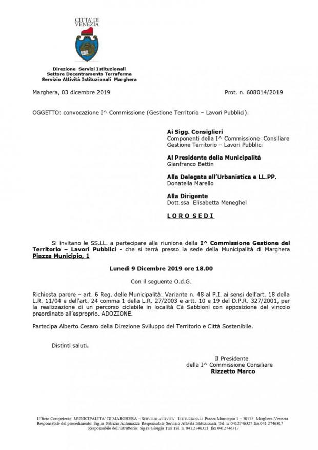 Convocazione 1' Commissione Convocazione 1' Commissione