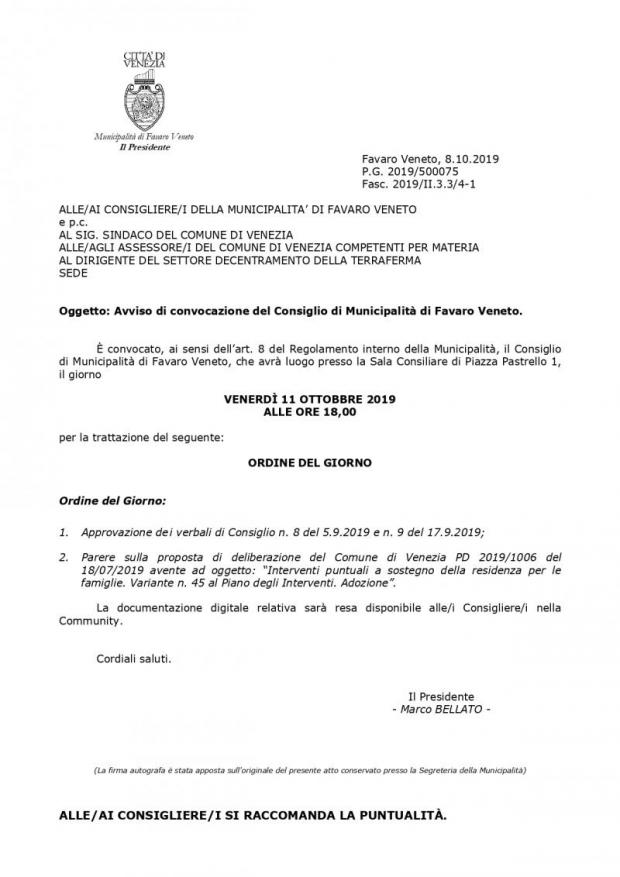 Convocazione Consiglio Convocazione Consiglio