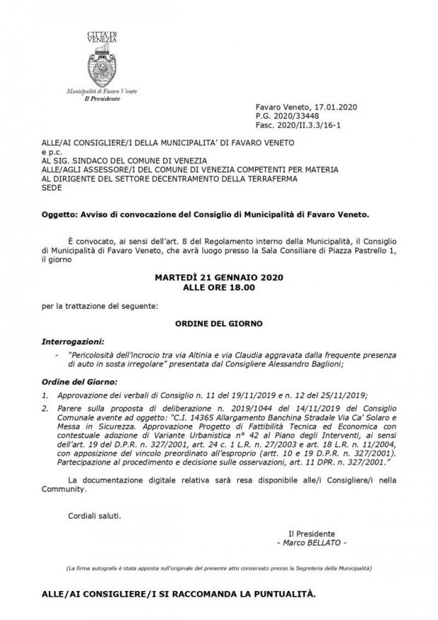 Convocazione Consiglio di Municipalità Convocazione Consiglio di Municipalità