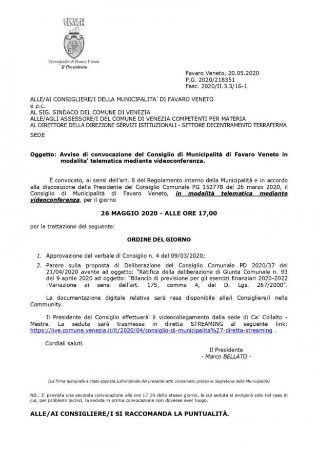 Testo convocazione