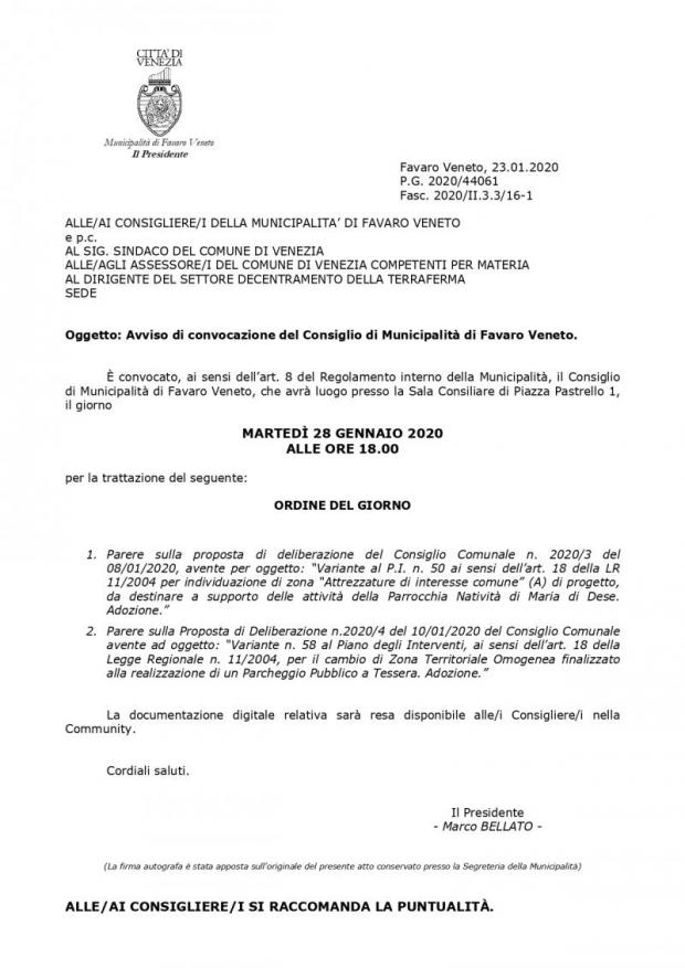 Convocazione Consiglio di Municipalità Convocazione Consiglio di Municipalità