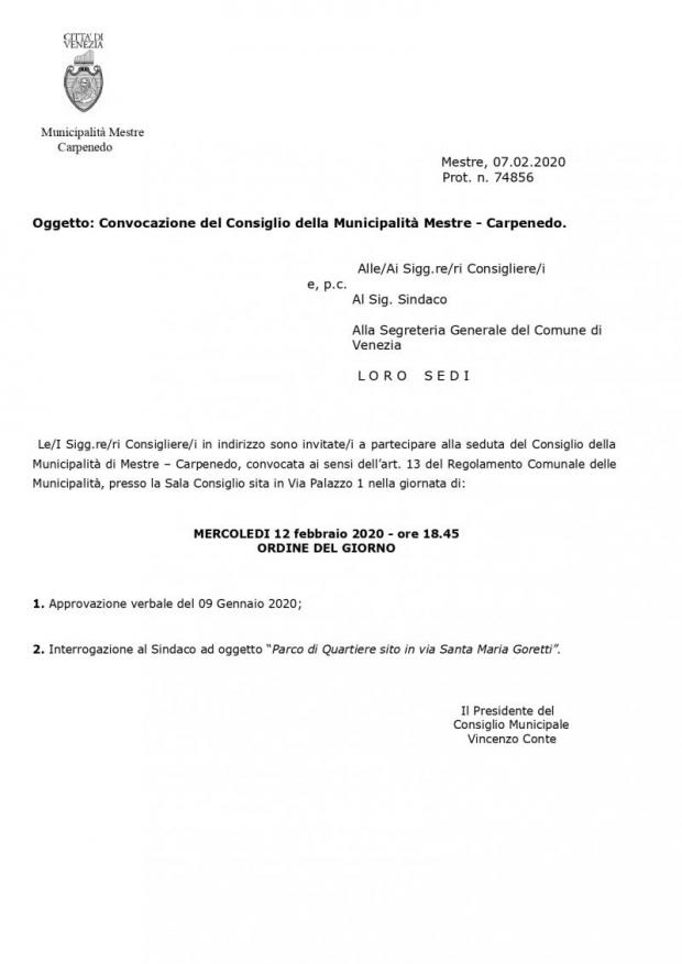 Convocazione Consiglio di Municipalità Convocazione Consiglio di Municipalità