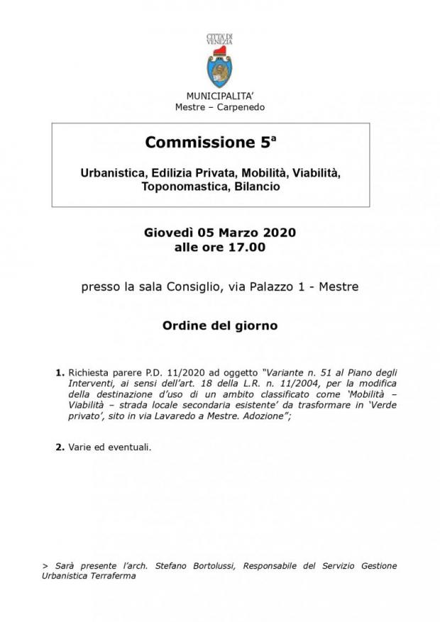 Convocazione 5' Commissione Convocazione 5' Commissione