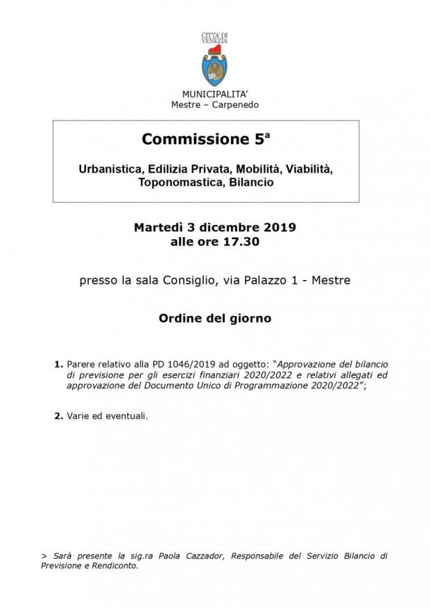 Convocazione 5' Commissione
