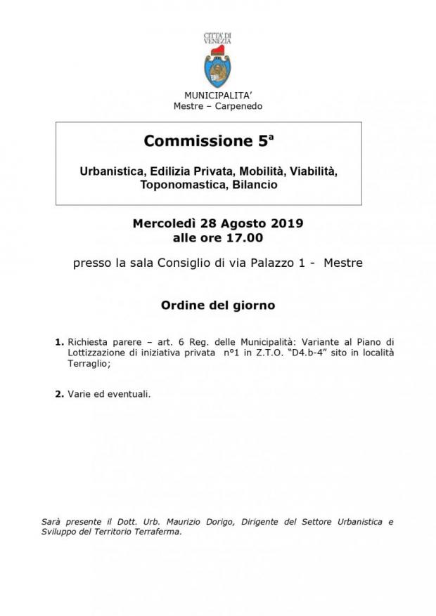 Convocazione V' Commissione Municipalità Mestre Carpenedo Convocazione V' Commissione Municipalità Mestre Carpenedo