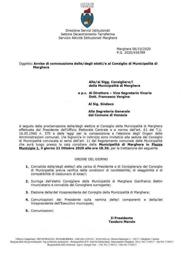 Testo convocazione