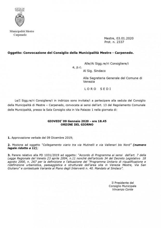 Convocazione Consiglio di Municipalità Convocazione Consiglio di Municipalità