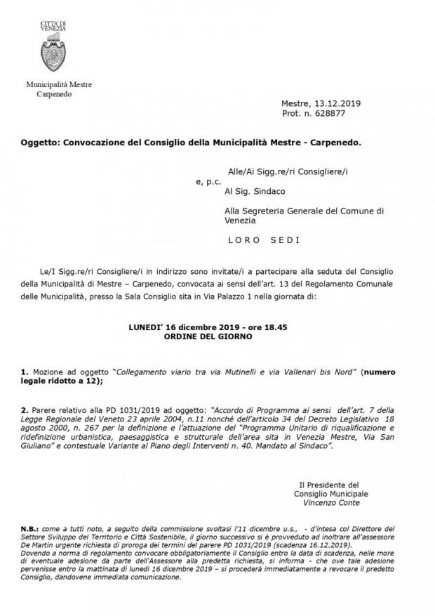 Convocazione Consiglio di Municipalità Convocazione Consiglio di Municipalità