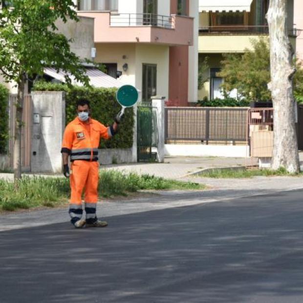 Immagine d'archivio di lavori di rifacimento stradale al Lido