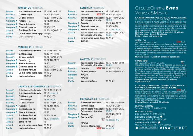 Film in programmazione dal 20 al 26 febbraio 2020