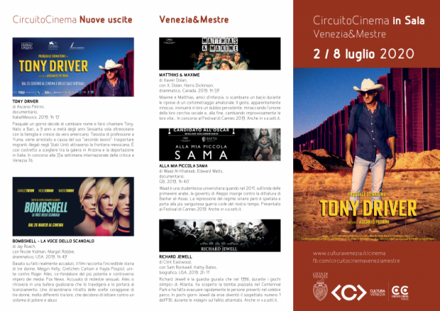 Film in programmazione dal 2 all'8 luglio 2020 A