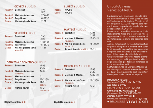 Film in programmazione dal 2 all'8 luglio 2020 B