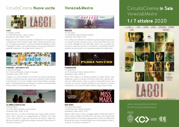 Film in programmazione dall'1 al 7 ottobre 2020 A
