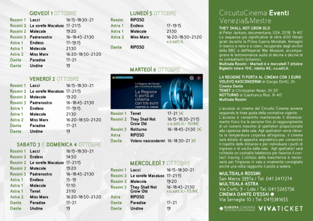 Film in programmazione dall'1 al 7 ottobre 2020 B