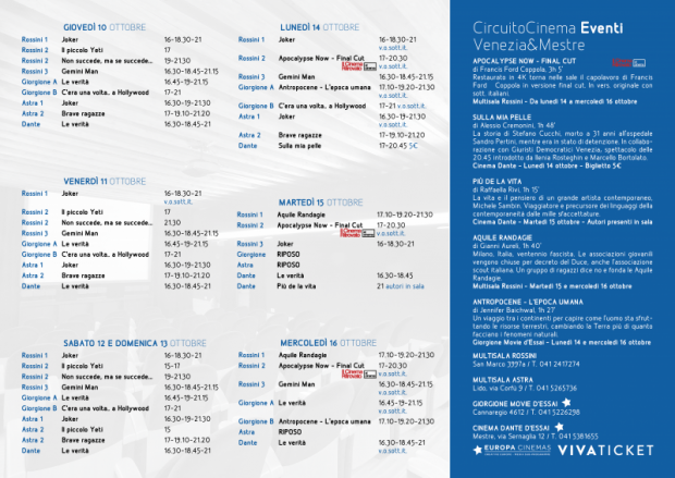 Film in programmazione dal 10 al 16 ottobre 2019