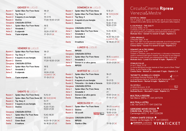 Film in programmazione dall'11 al 17 luglio 2019