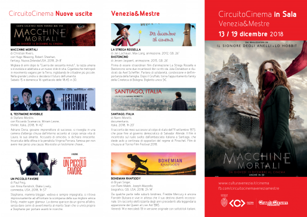 Film in programmazione dal 13 al 19 dicembre 2018 A