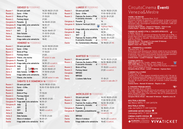 Film in programmazione dal 13 al 19 febbraio 2020 B