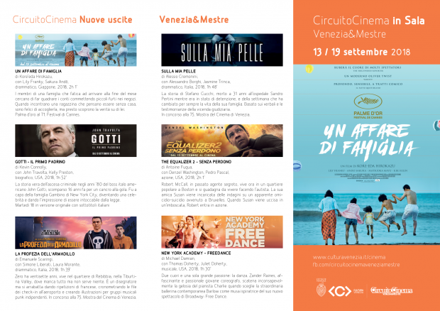 Film in programmazione dal 13 al 19 settembre 2018 A